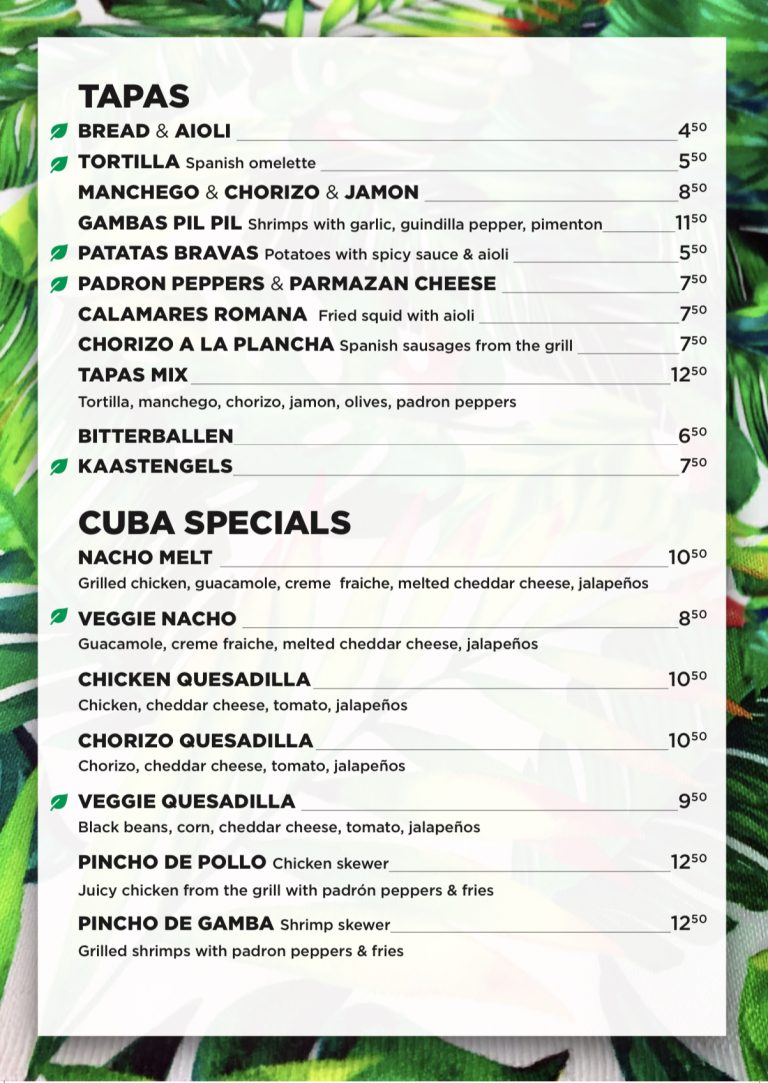 Menu Café Cuba